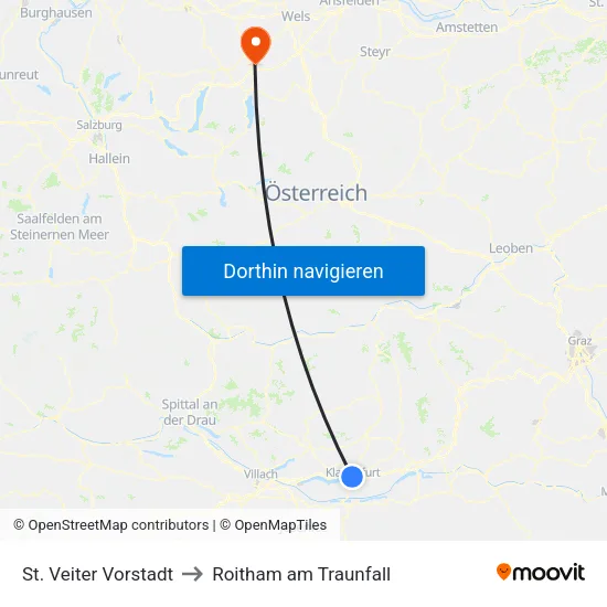 St. Veiter Vorstadt to Roitham am Traunfall map