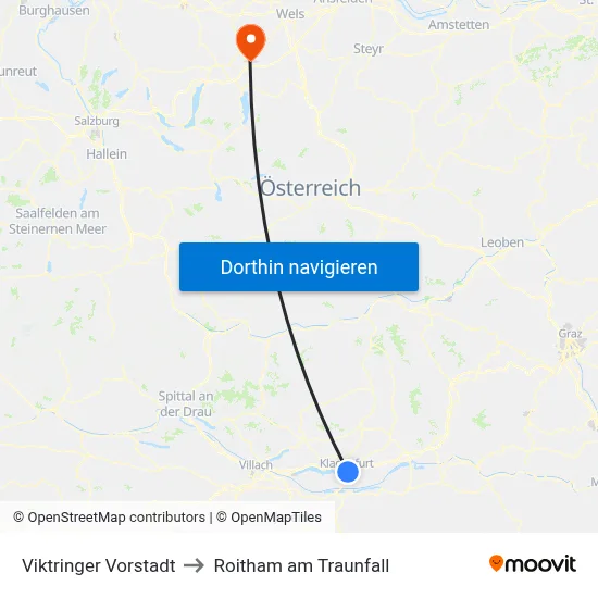 Viktringer Vorstadt to Roitham am Traunfall map