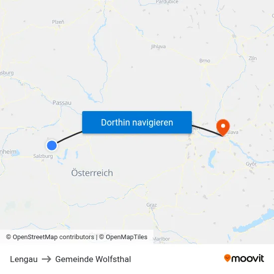 Lengau to Gemeinde Wolfsthal map