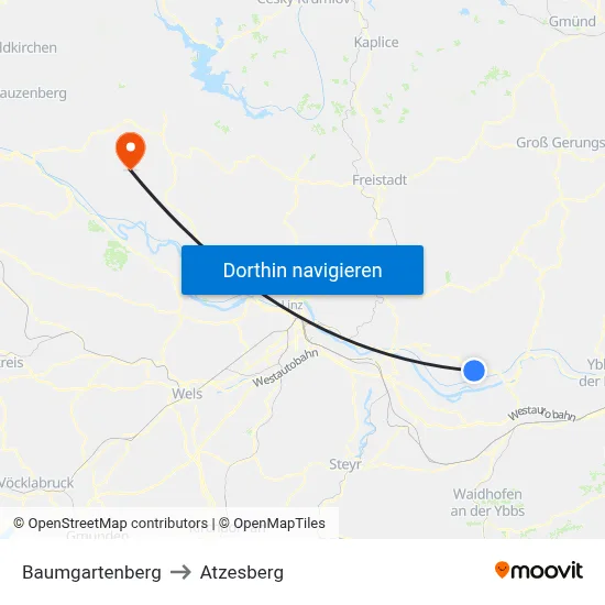 Baumgartenberg to Atzesberg map