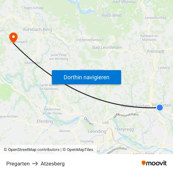 Pregarten to Atzesberg map