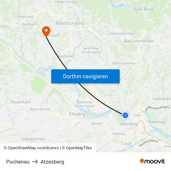Puchenau to Atzesberg map
