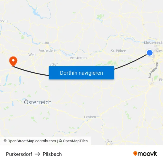 Purkersdorf to Pilsbach map