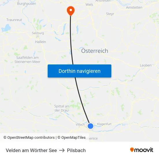 Velden am Wörther See to Pilsbach map