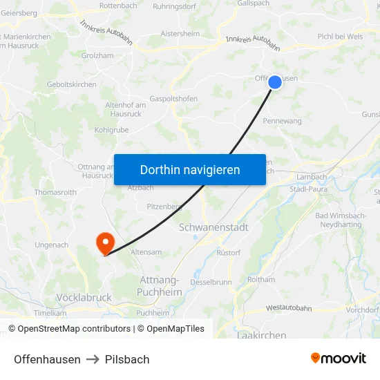 Offenhausen to Pilsbach map