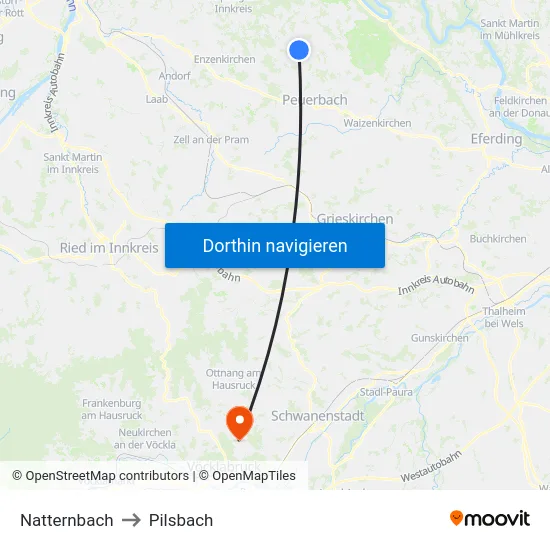 Natternbach to Pilsbach map