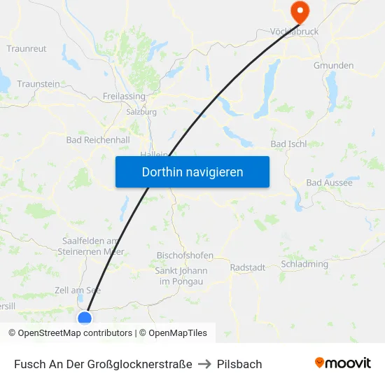 Fusch An Der Großglocknerstraße to Pilsbach map