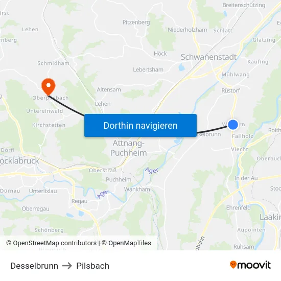 Desselbrunn to Pilsbach map