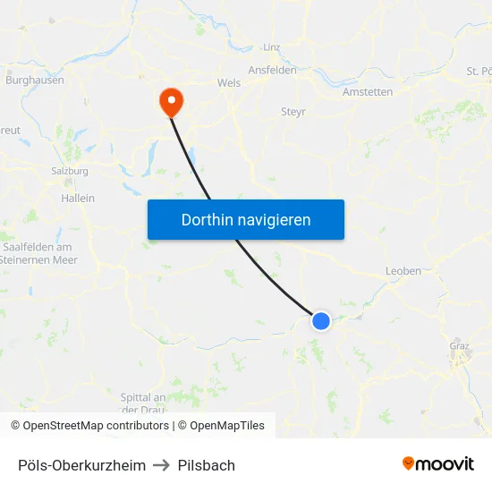 Pöls-Oberkurzheim to Pilsbach map