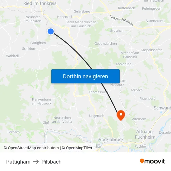 Pattigham to Pilsbach map