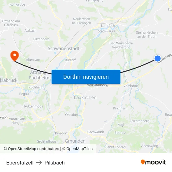Eberstalzell to Pilsbach map