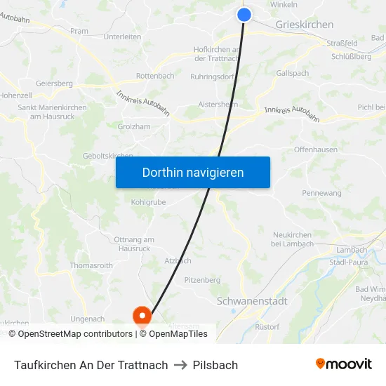 Taufkirchen An Der Trattnach to Pilsbach map