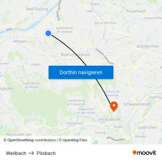 Weilbach to Pilsbach map