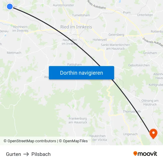 Gurten to Pilsbach map