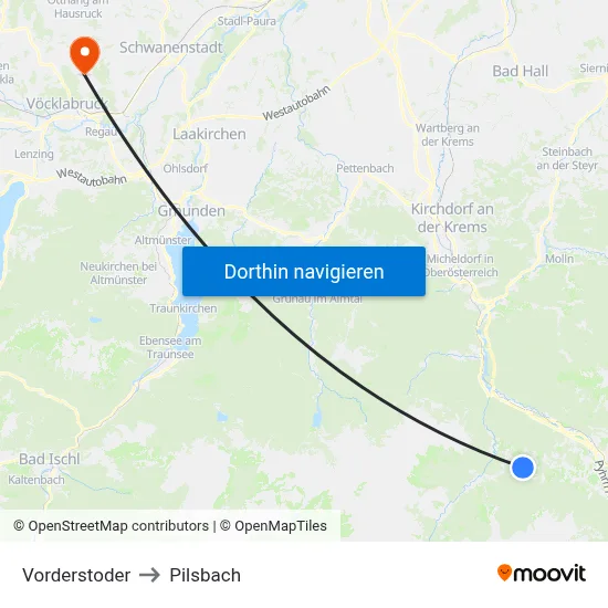 Vorderstoder to Pilsbach map