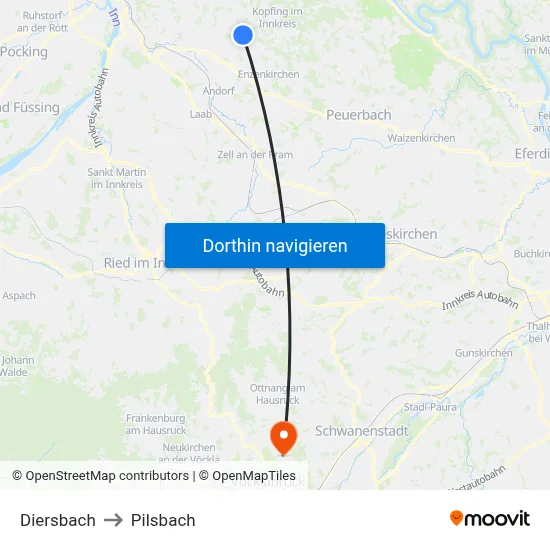 Diersbach to Pilsbach map