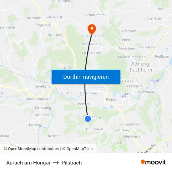 Aurach am Hongar to Pilsbach map