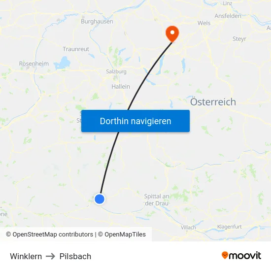 Winklern to Pilsbach map