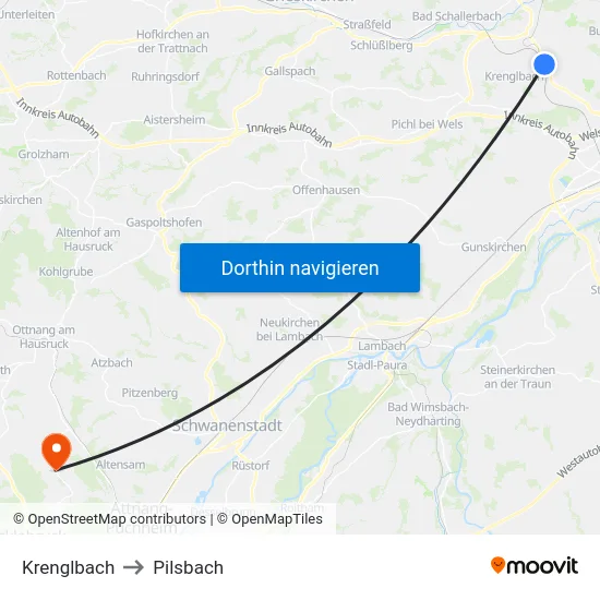 Krenglbach to Pilsbach map