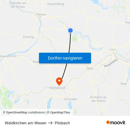 Waldkirchen am Wesen to Pilsbach map