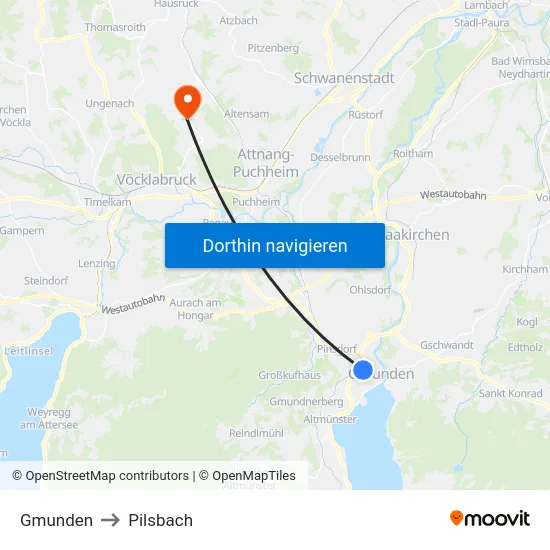 Gmunden to Pilsbach map