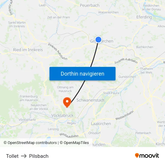 Tollet to Pilsbach map