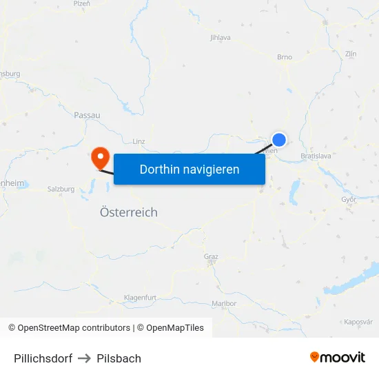 Pillichsdorf to Pilsbach map