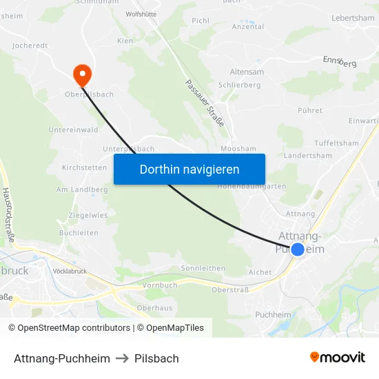 Attnang-Puchheim to Pilsbach map