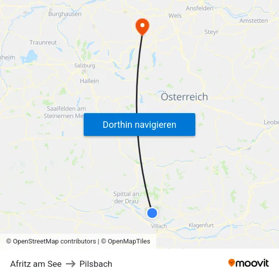 Afritz am See to Pilsbach map