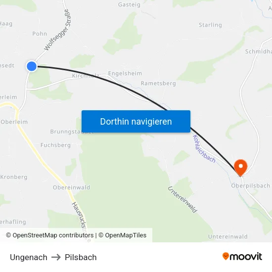 Ungenach to Pilsbach map
