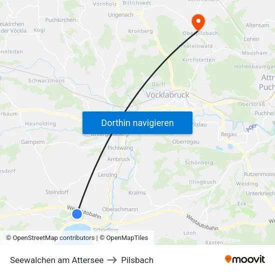 Seewalchen am Attersee to Pilsbach map
