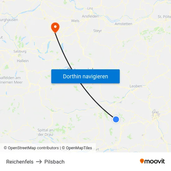 Reichenfels to Pilsbach map