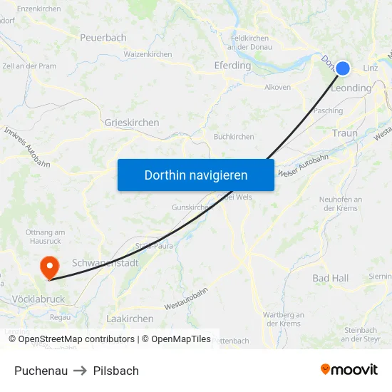 Puchenau to Pilsbach map
