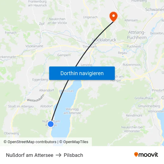 Nußdorf am Attersee to Pilsbach map