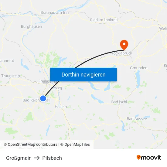 Großgmain to Pilsbach map
