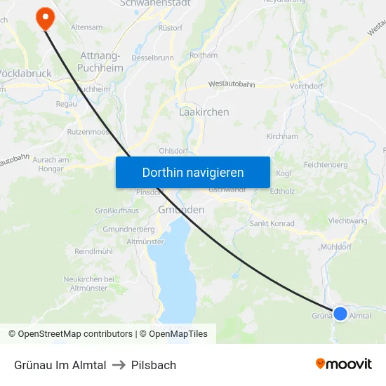 Grünau Im Almtal to Pilsbach map