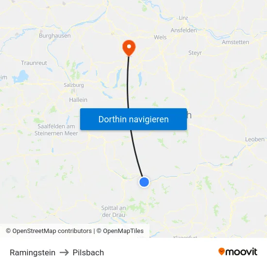 Ramingstein to Pilsbach map