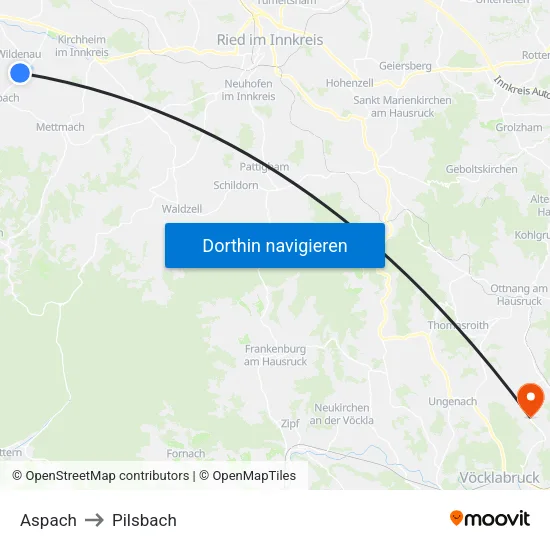 Aspach to Pilsbach map