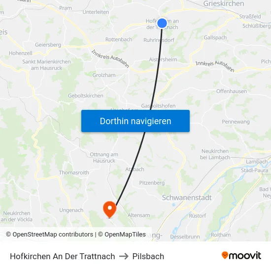 Hofkirchen An Der Trattnach to Pilsbach map