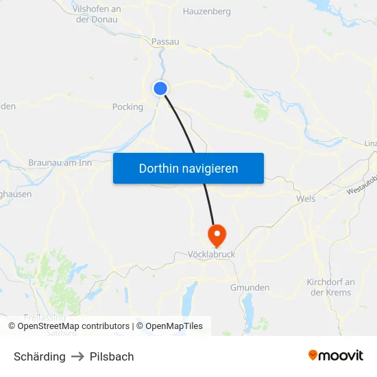 Schärding to Pilsbach map