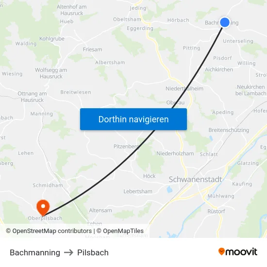 Bachmanning to Pilsbach map