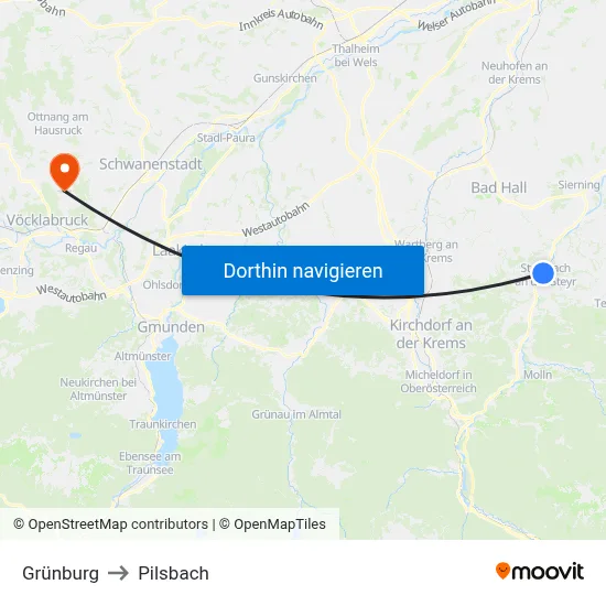 Grünburg to Pilsbach map
