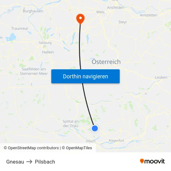 Gnesau to Pilsbach map