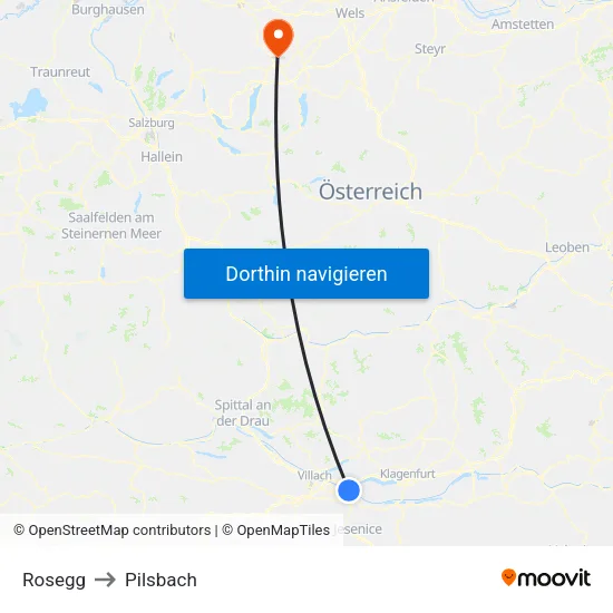 Rosegg to Pilsbach map