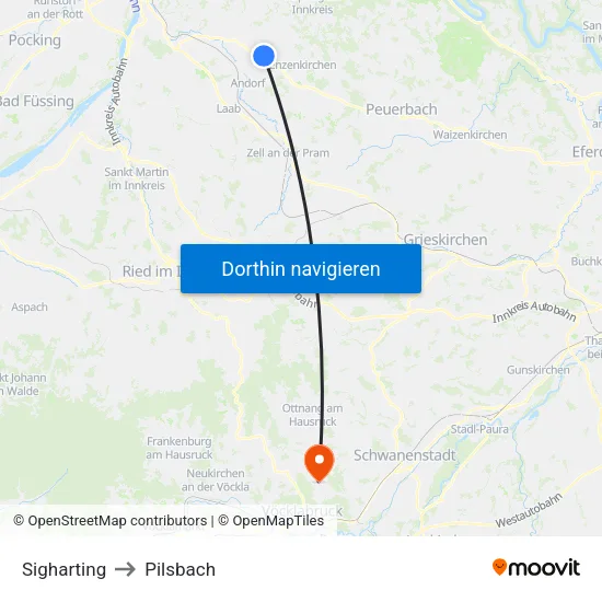 Sigharting to Pilsbach map