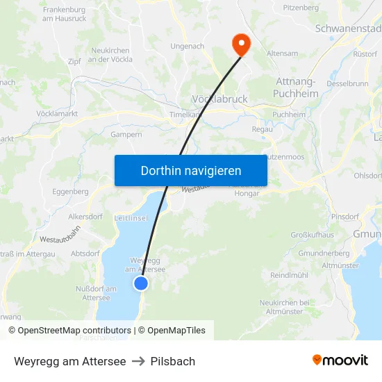 Weyregg am Attersee to Pilsbach map