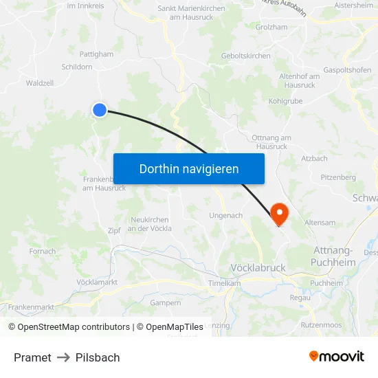 Pramet to Pilsbach map