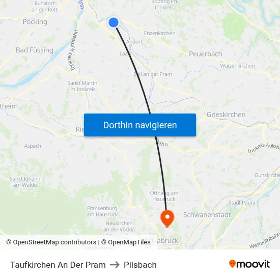 Taufkirchen An Der Pram to Pilsbach map