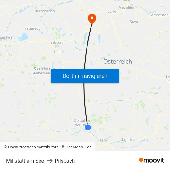 Millstatt am See to Pilsbach map