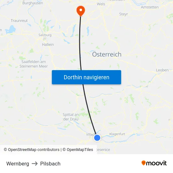 Wernberg to Pilsbach map